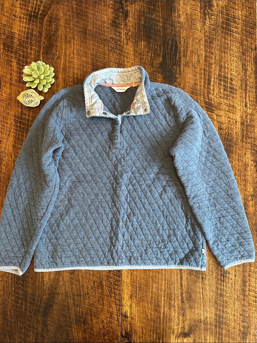 Orvis | Quilted Quarter Snap Pullover Sweatshirt, Steel Blue, Size L
